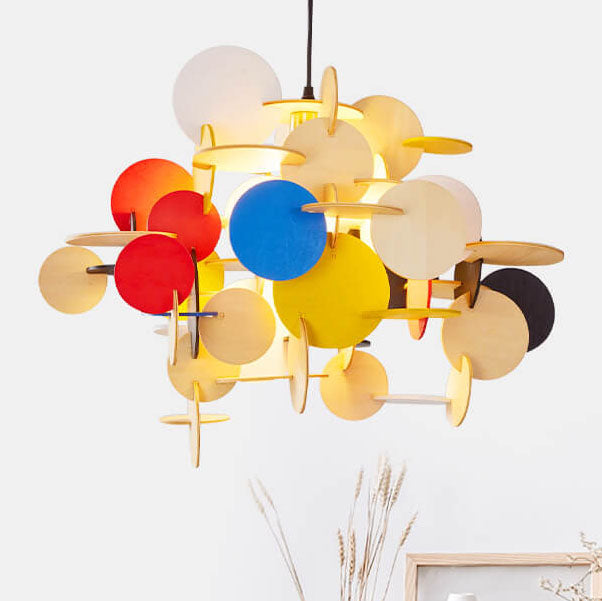 Nordic Creative Round Building Blocks Solid Wood 1-Light Pendant Light