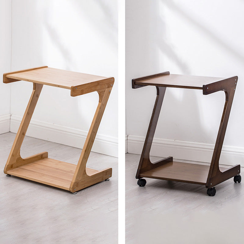 Traditional Vintage Z-Shaped Wood Removable End Table 2-Tier Universal Wheel For Living Room