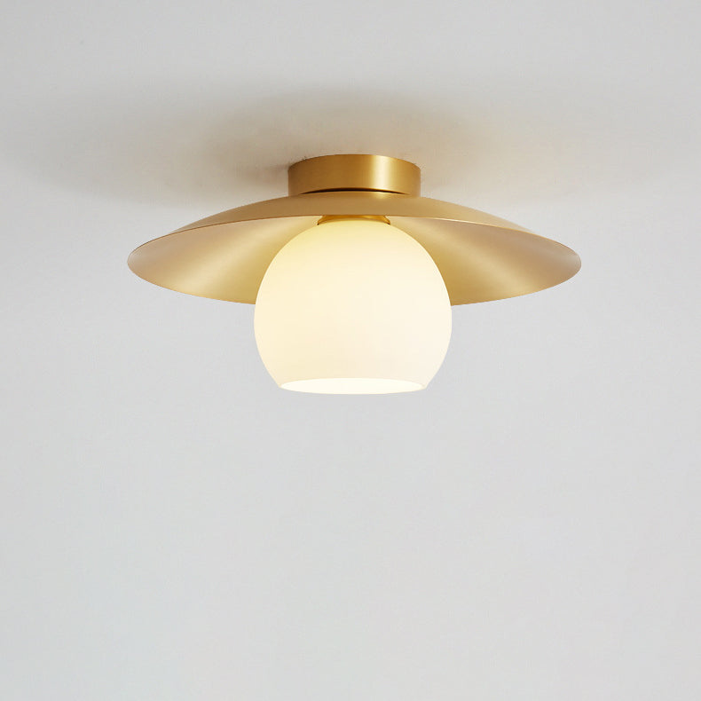 Plafonnier semi-encastré contemporain nordique rond en verre et cuivre avec 1 lumière pour couloir 