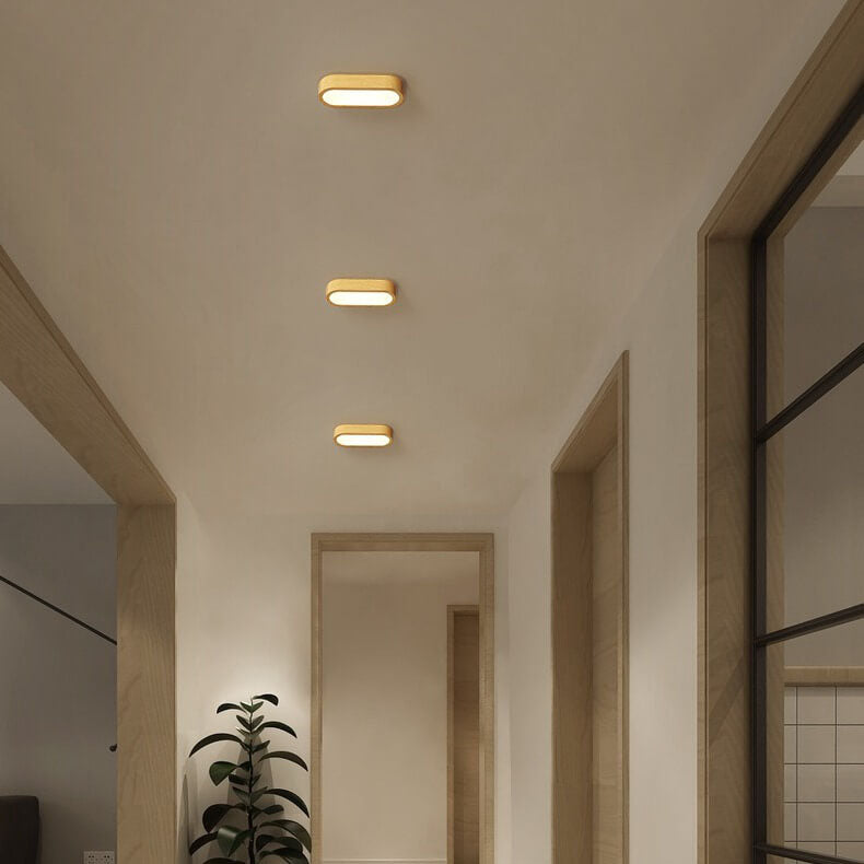 Modern Minimalist Oval Strip Wood Grain Hardware LED Flush Mount Ceiling Light For Hallway