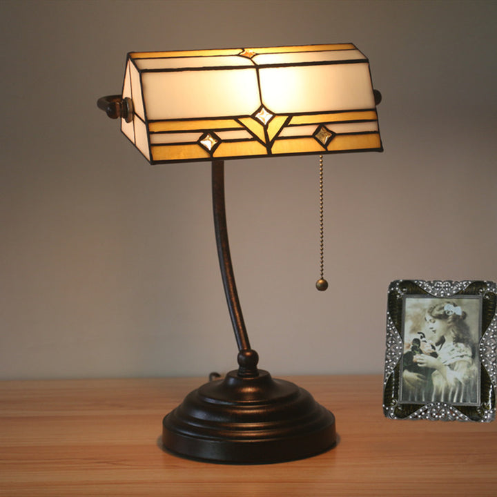 Lámpara de Mesa de Vidrio Tiffany Vintage de Plaid Trapezoidal con 1 Luz 