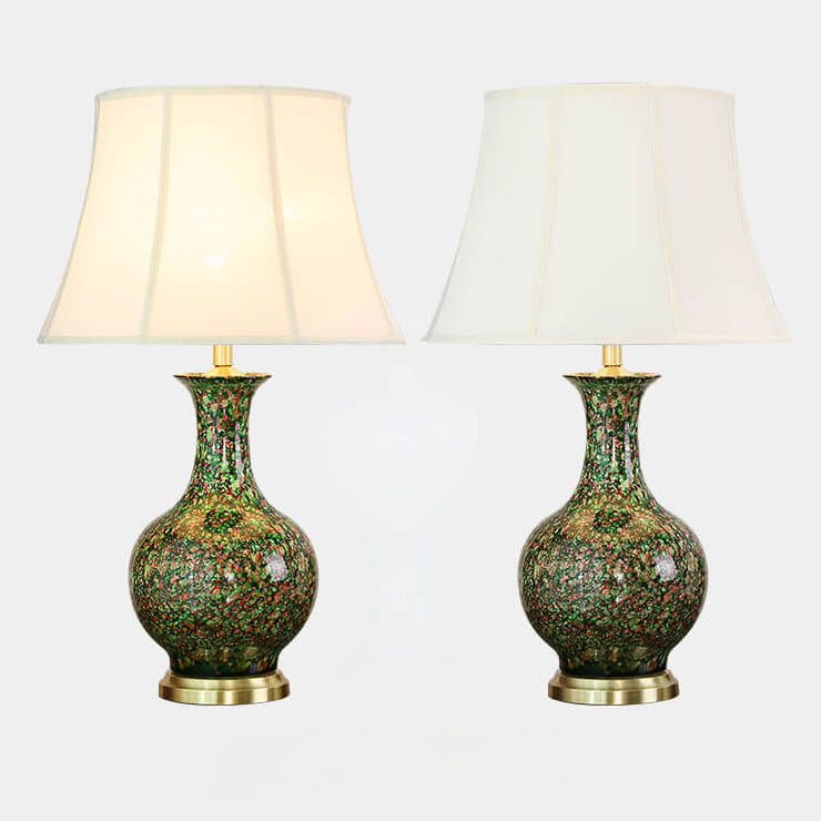 Lampe de table à 1 lumière avec abat-jour en tissu céramique émaillé vintage chinois 