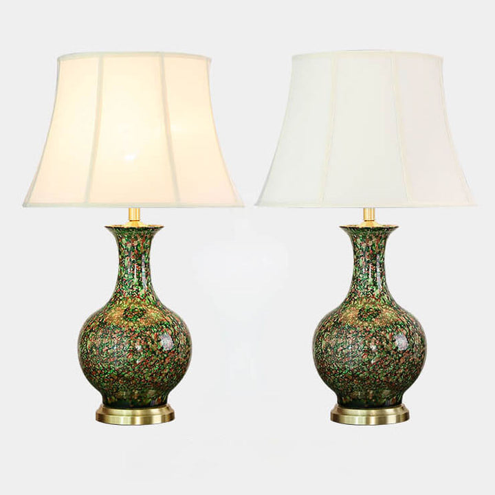 Lampe de table à 1 lumière avec abat-jour en tissu céramique émaillé vintage chinois 