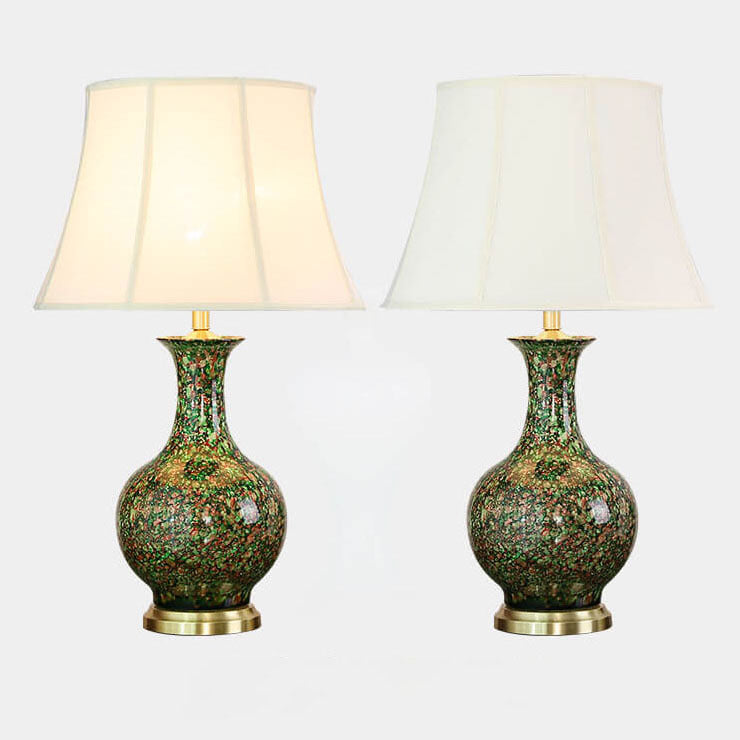 Chinese Vintage Flowing Glaze Ceramic Fabric Lampshade 1-Light Table Lamp