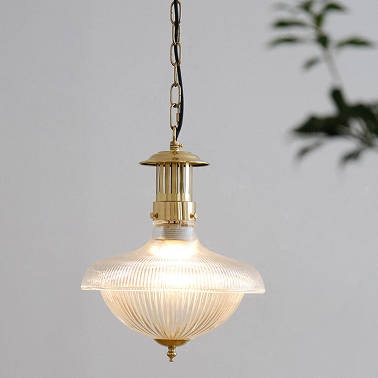 Zeitgenössische Retro gerippte Eisenglas 1-Licht Pendelleuchte für Wohnzimmer 
