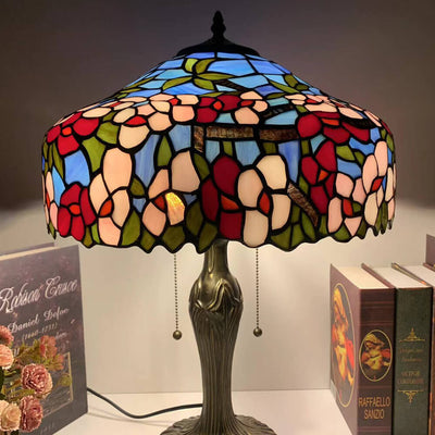 Vintage Tiffany Stained Glass Mediterranean Dome 1-Light Table Lamp