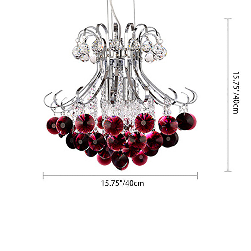 Lustre à 4 lumières avec cadre argenté et boule de cristal raisin de luxe moderne pour salon 