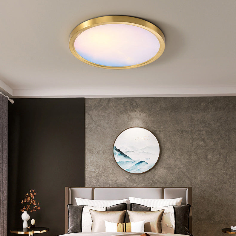 Lumière de plafond LED encastrée avec abat-jour rond en acrylique, design ciel bleu nuage cuivre plein, pour salon 