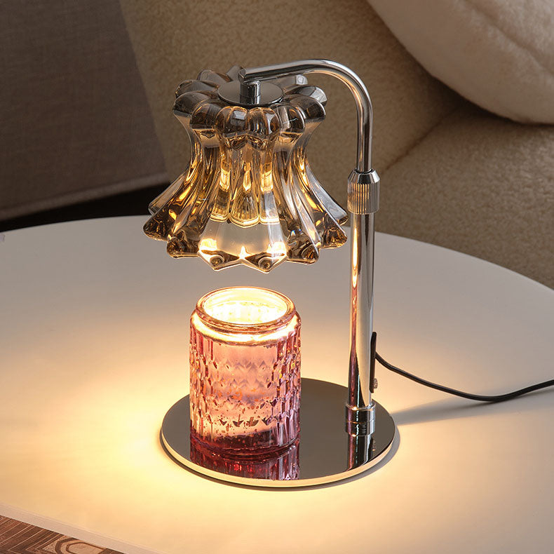Moderne minimalistische florale Tischlampe mit rundem Sockel aus Eisenglas mit 1 Licht für die Aromatherapie mit schmelzendem Wachs für Schlafzimmer 