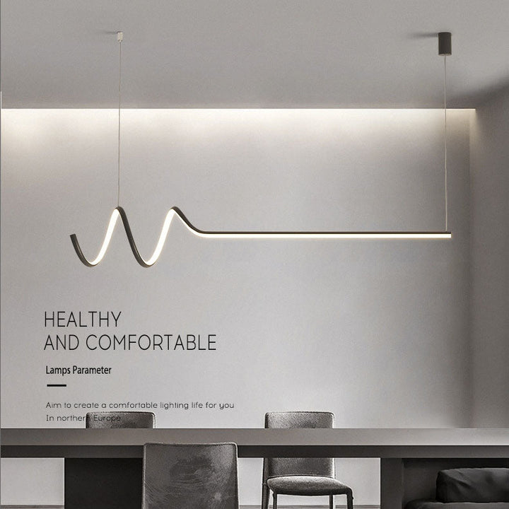 Lustre moderne minimaliste en spirale en aluminium à bande longue LED pour salle à manger 