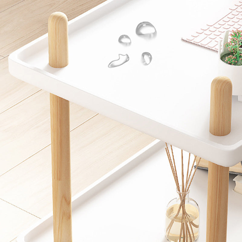 Table basse moderne minimaliste carrée en PP avec plateau en bois massif et métal à 2 étagères pour salon 