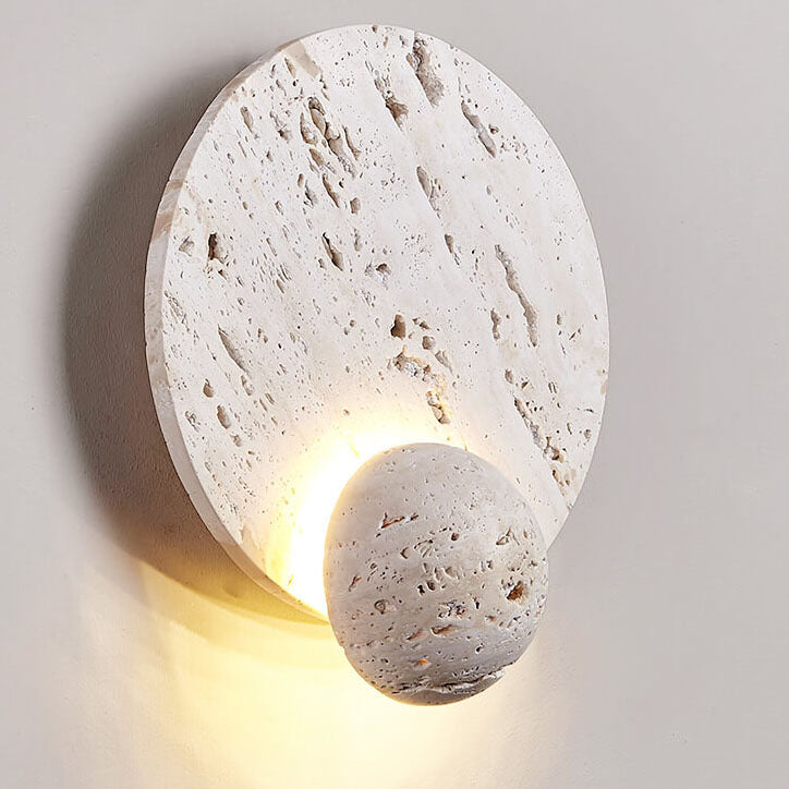 Moderne minimalistische Creme-Doppelscheibe aus weißem Travertin LED-Wandleuchte 