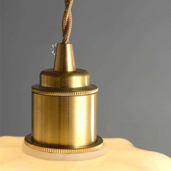 Traditional Vintage Cylindrical Brass Glass 1-Light Pendant Light For Bedroom
