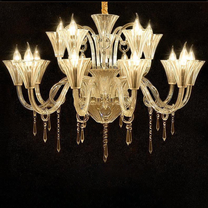 Traditional French Petal Candelabra Glass Crystal 6/8/12 Chandelier For Living Room