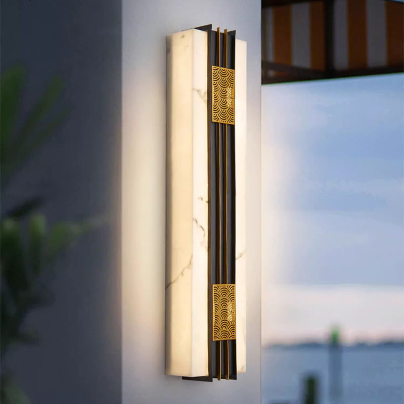 Applique murale LED en acier inoxydable nuage rectangulaire chinois traditionnel en faux marbre pour jardin 