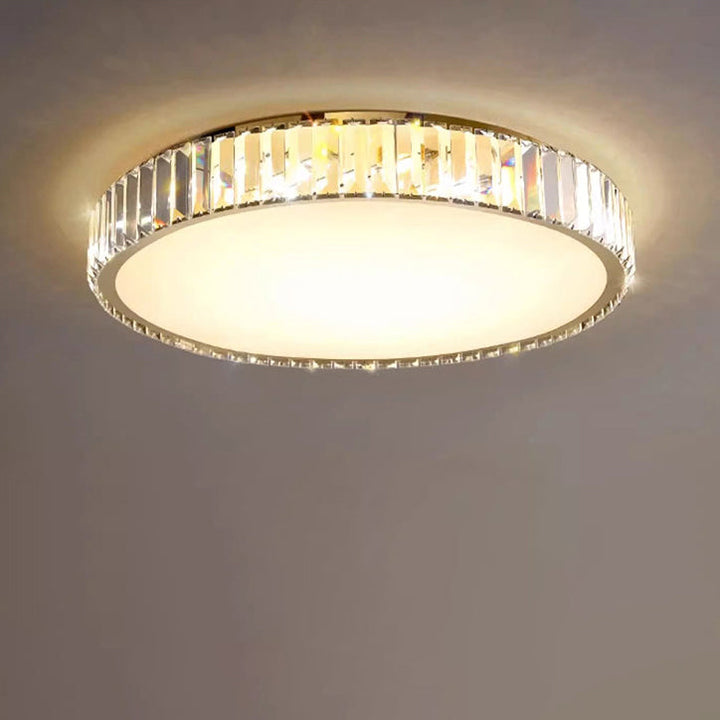 Plafonnier LED en acier inoxydable rond minimaliste moderne avec cristal pour salon 