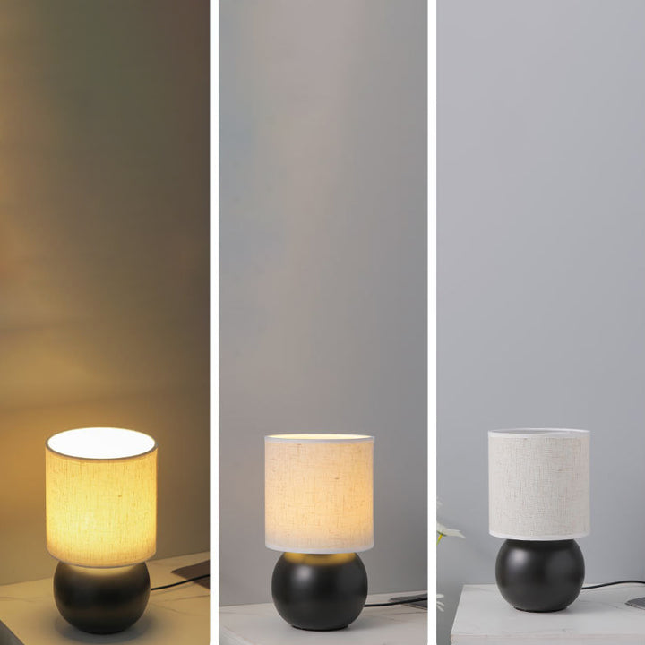 Lampe de table LED en céramique vintage traditionnelle ronde avec tissu pour chambre 