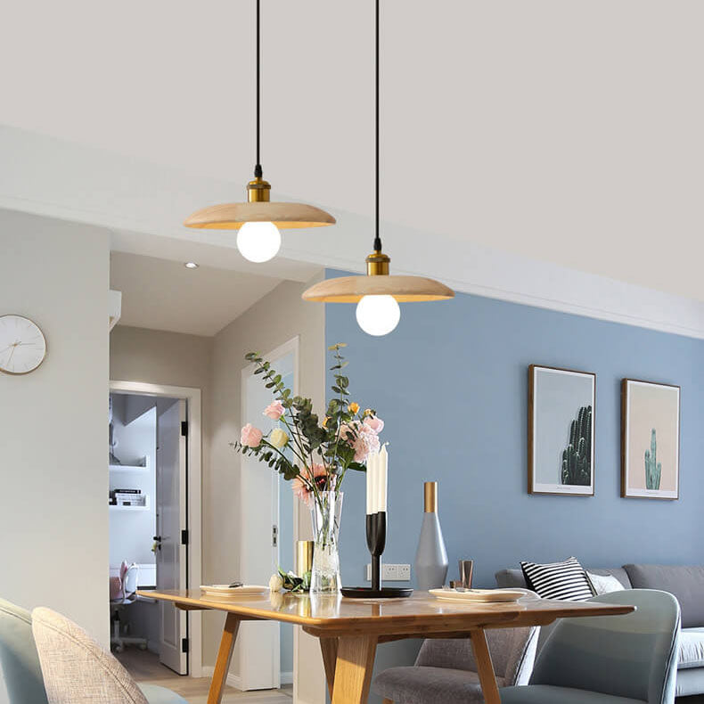 Nordic Modern Minimalist Solid Wood Disc 1-Light Pendant Light
