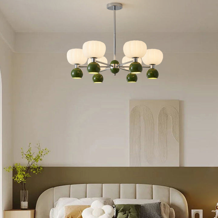 Zeitgenössischer kreativer Kürbis-Orb-Eisen-Aluminium-Acryl-6/12/16-Licht-Kronleuchter für Wohnzimmer 