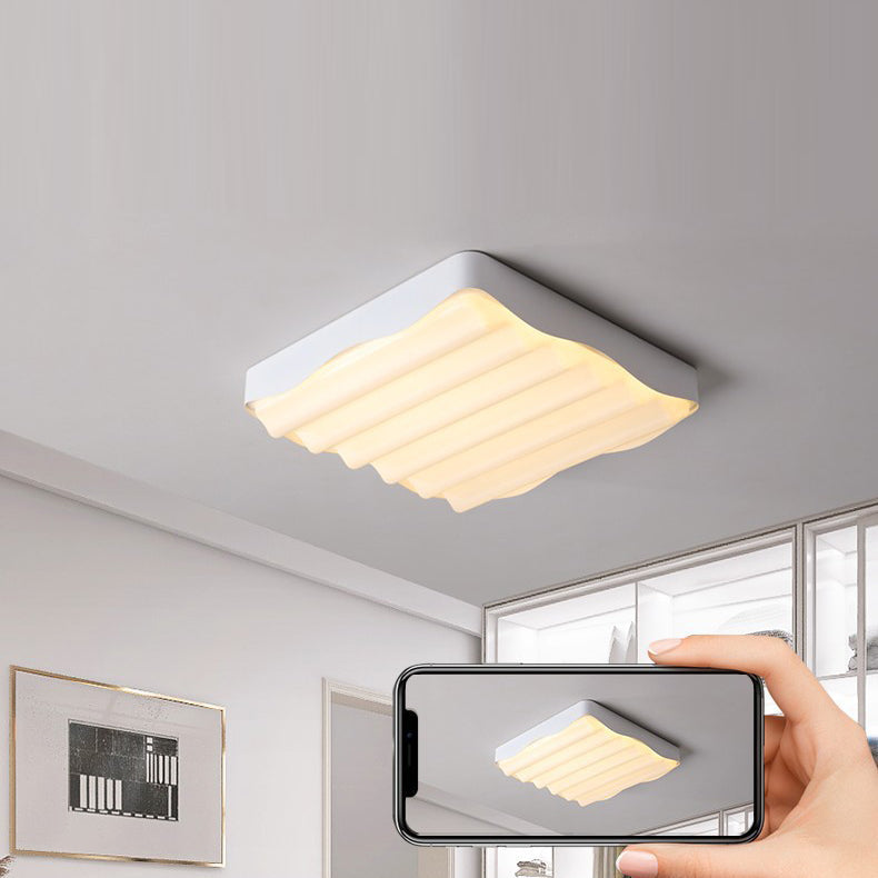 Luz de techo LED montada al ras de hierro acrílico cuadrado geométrico con textura de ondas de agua minimalista moderna para dormitorio 