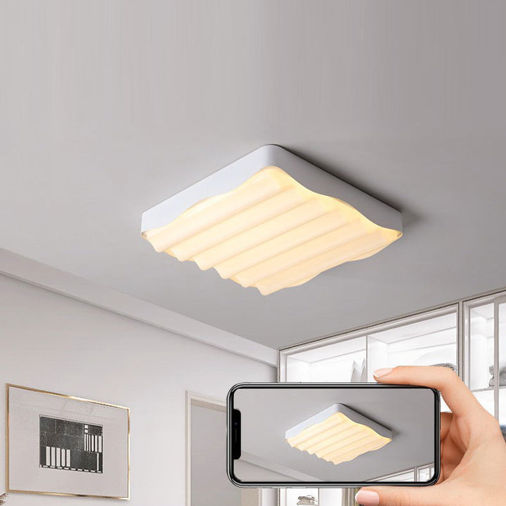 Luz de techo LED montada al ras de hierro acrílico cuadrado geométrico con textura de ondas de agua minimalista moderna para dormitorio 