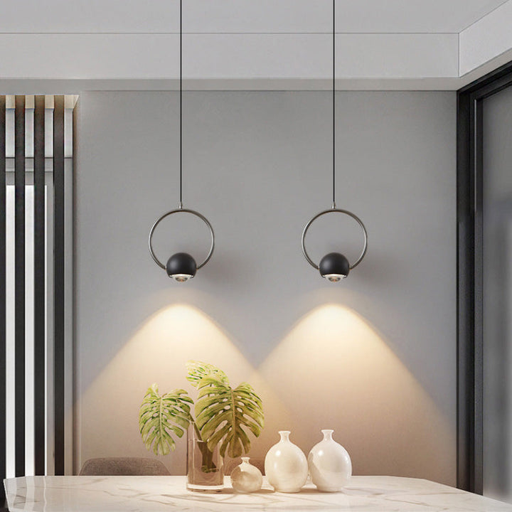 Lustre LED Suspendu Cercle en Aluminium Nordique Contemporain avec Anneau Élévateur pour Chambre 