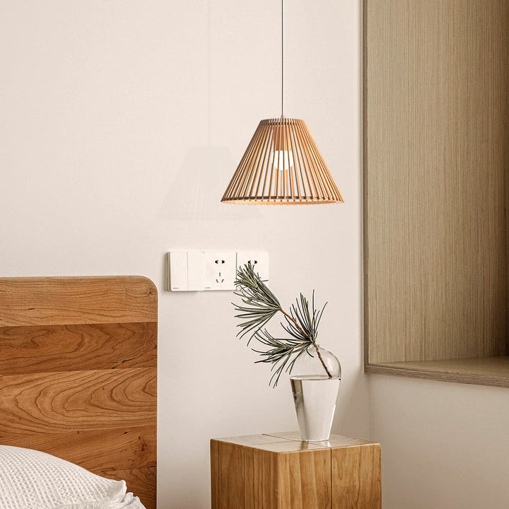 Lustre traditionnel japonais en bois trapézoïdal rond 1/2 lumière pour salle à manger 