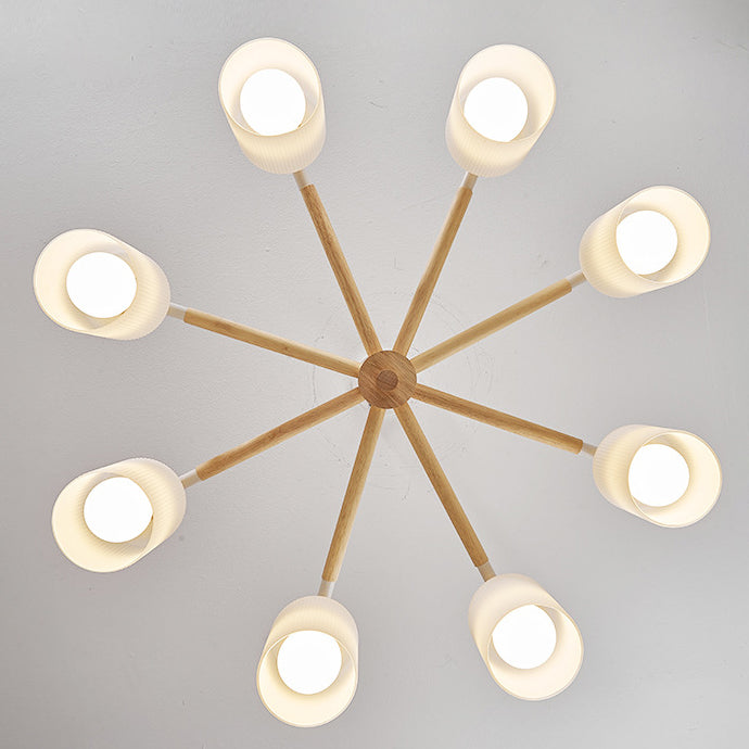 Zeitgenössischer nordischer Zweigzylinder-Kronleuchter aus Gummibaumholzglas mit 8 Lichtern für das Wohnzimmer 