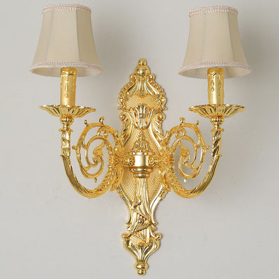 European Modern Luxury Candelabra Carved Zinc Alloy Fabric 2-Light Wall Sconce Lamp