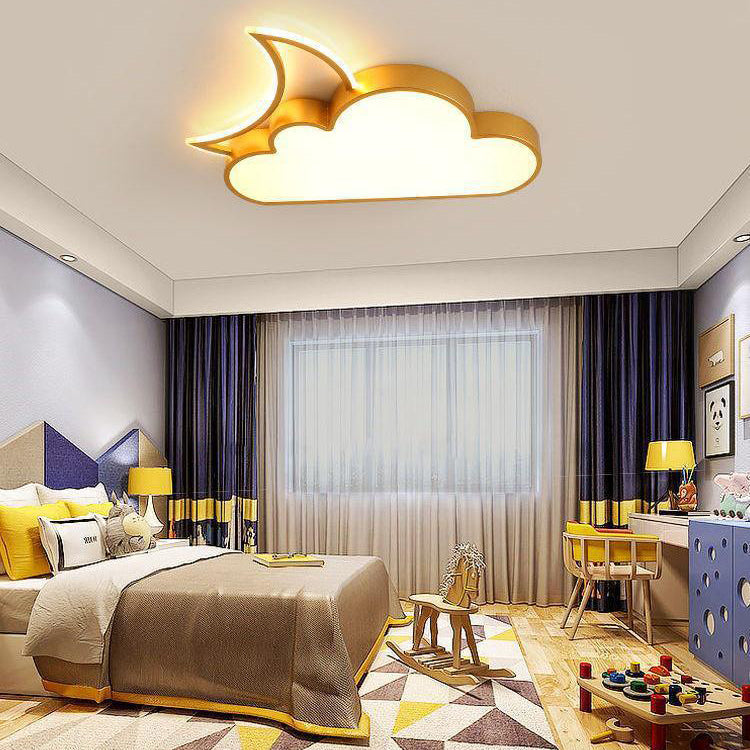 Plafonnier LED en nuage et lune en acrylique fer pour chambre d&
