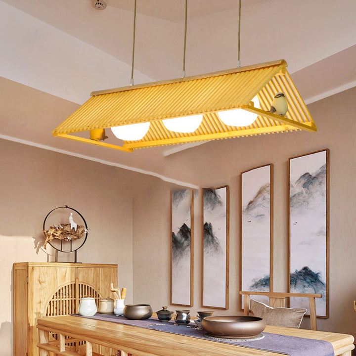 Traditional Chinese Eaves Bird Bamboo Glass 1/2/3 Light Island Light Chandelier For Dining Room