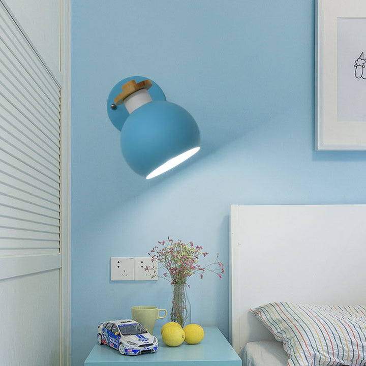Contemporary Nordic Dome Iron Solid Wood Macaroon 1-Light Wall Sconce Lamp For Bedroom