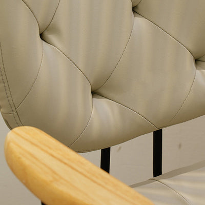 Moderno Minimalista Cuadrado Imitación de Cuero Madera Acero Silla Respaldo Reposabrazos Para Dormitorio 