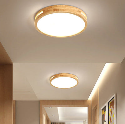 Moderne unbedeutende runde hölzerne Acryl-LED-Unterputz-Deckenleuchte für Schlafzimmer 