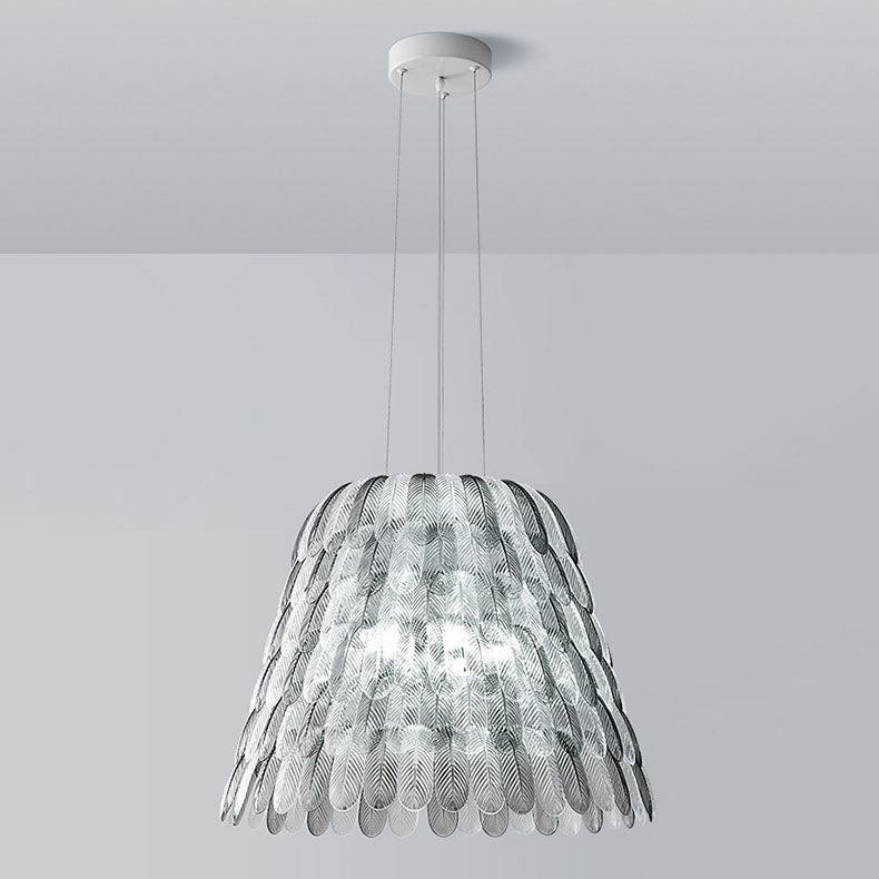 Modern Art Deco Imitation Feather Tiered Acrylic Shade 1/5-Light Pendant Light For Bedroom