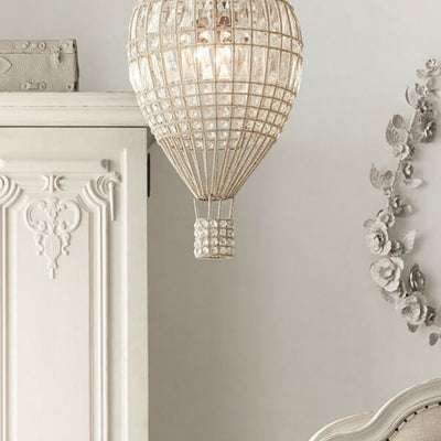 French Vintage Hot Air Balloon Crystal 3-Light Chandelier