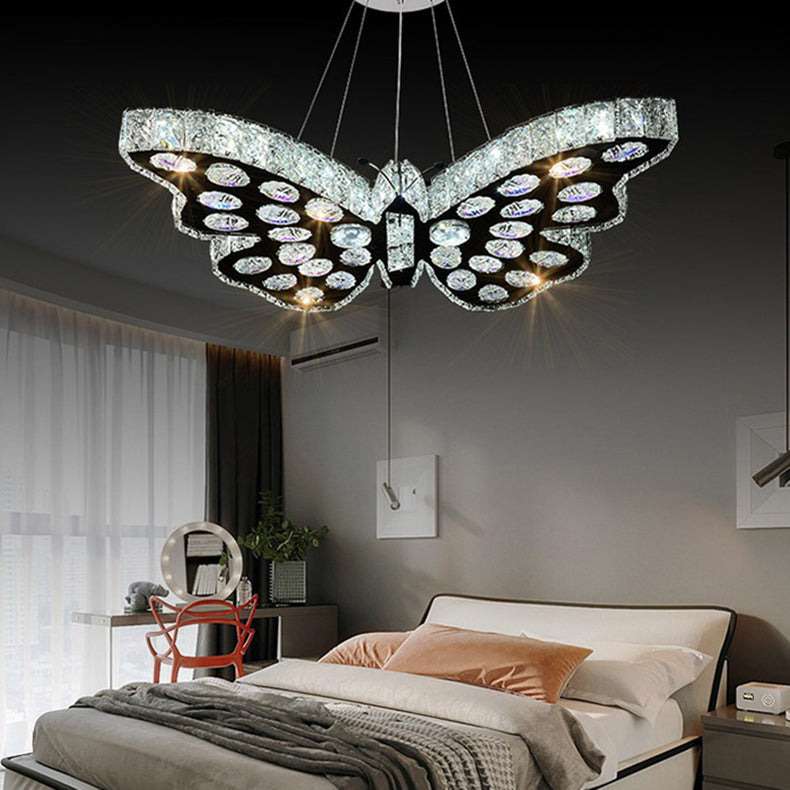 Modern Art Deco Butterfly Crystal Hardware LED Chandelier For Living Room