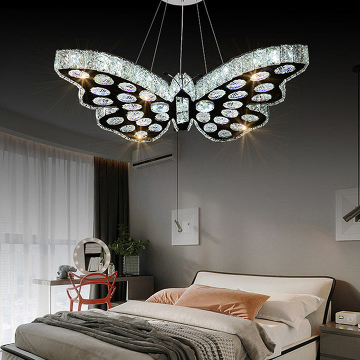 Modern Art Deco Butterfly Crystal Hardware LED Chandelier For Living Room