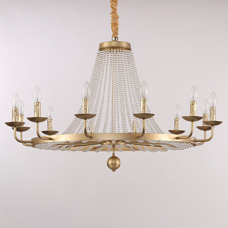 Chandelier Contemporain de Luxe en Fer Rond avec Cadre, Perles de Cristal, 6/8/10/12 Lumières pour Salon 