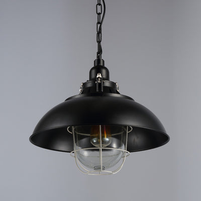 Lustre suspendu à 1 lumière en fer avec couvercle rond colonial traditionnel pour salon 