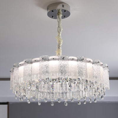 Traditionelle französische runde Ripple-Metallkristallglas-LED-Kronleuchter für Wohnzimmer 
