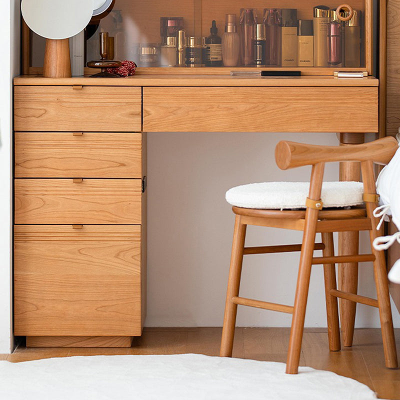 Taburete tocador redondo de madera de estilo moderno y sencillo con tela sherpa, respaldo y reposapiés para dormitorio 