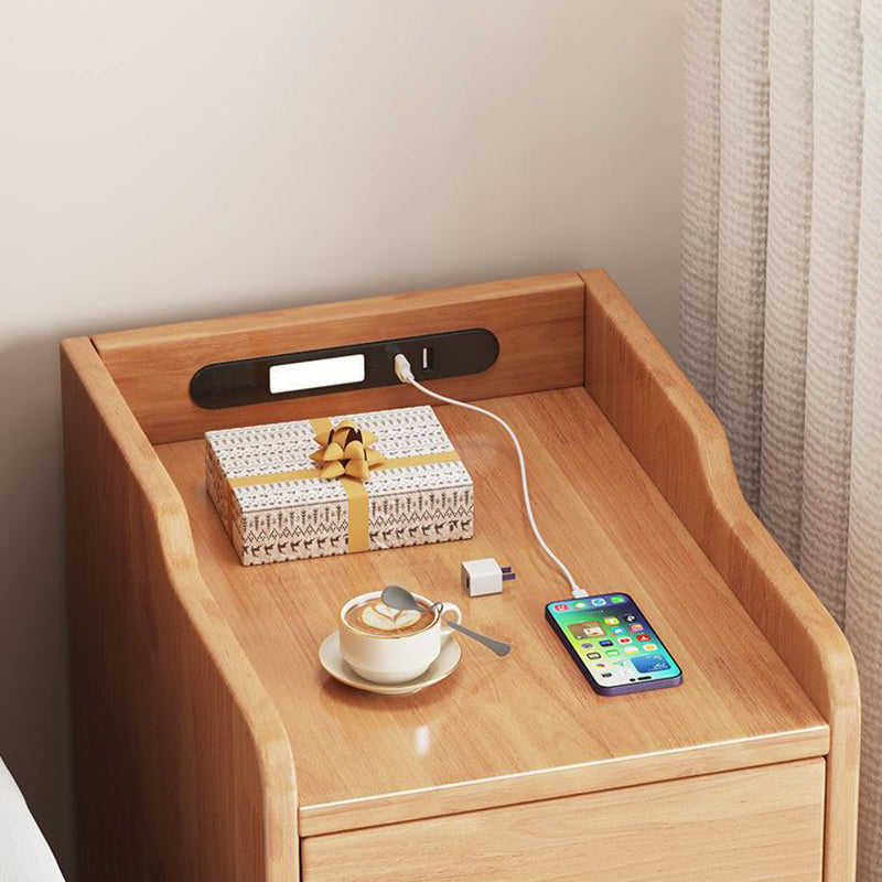 Table de chevet rectangulaire minimaliste moderne en bois de caoutchouc avec 2 tiroirs, lumière de capteur et chargement USB pour chambre 