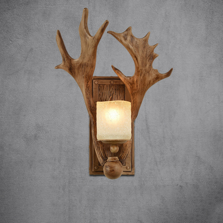 Applique murale contemporaine scandinave en résine avec cylindre à bois de cervidé et verre à 1 lumière pour salon 