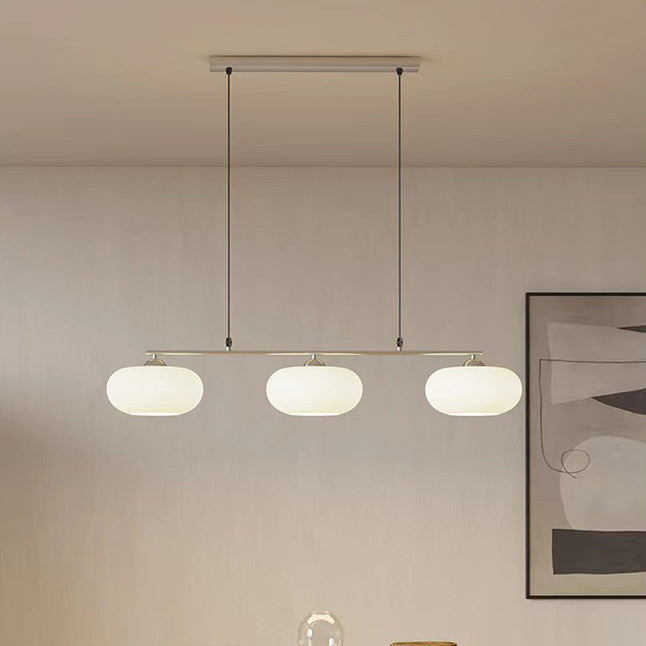 Lustre moderne minimaliste long en verre kaki et fer à 3 lumières pour salle à manger 