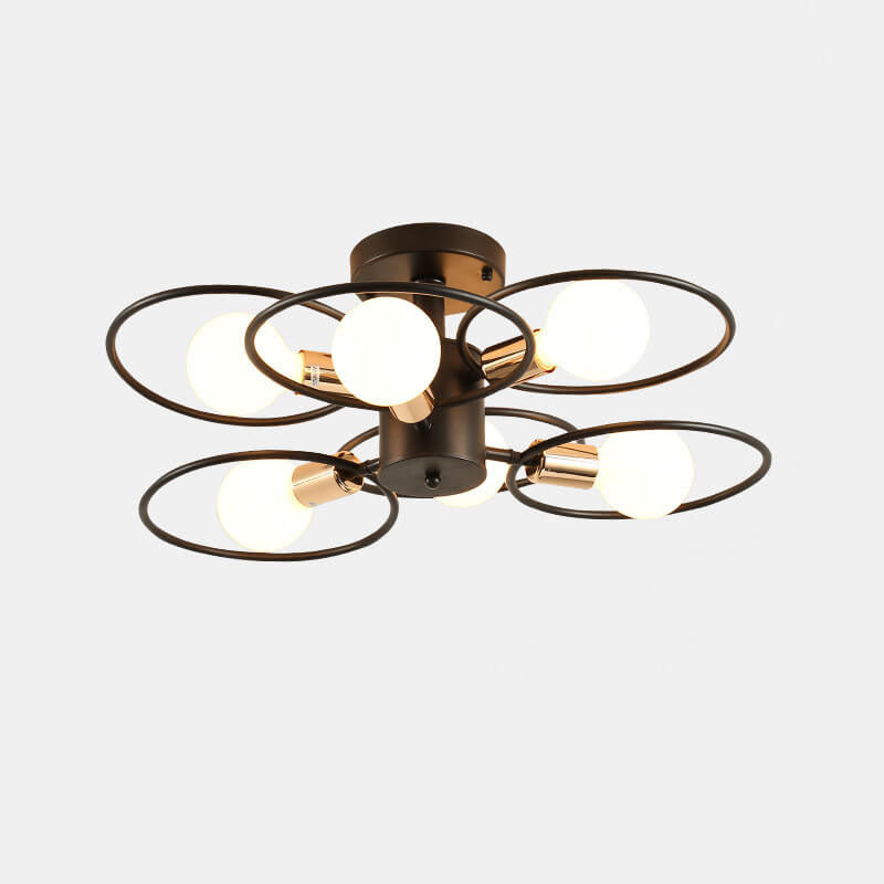 Nordic Industrial Flower Ring Iron 3/6/9 Light Semi-Flush Mount Ceiling Light