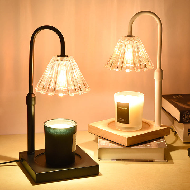Lampe de table en cire fondue à 1 lumière en bois, fer et verre rond minimaliste moderne pour chambre à coucher 