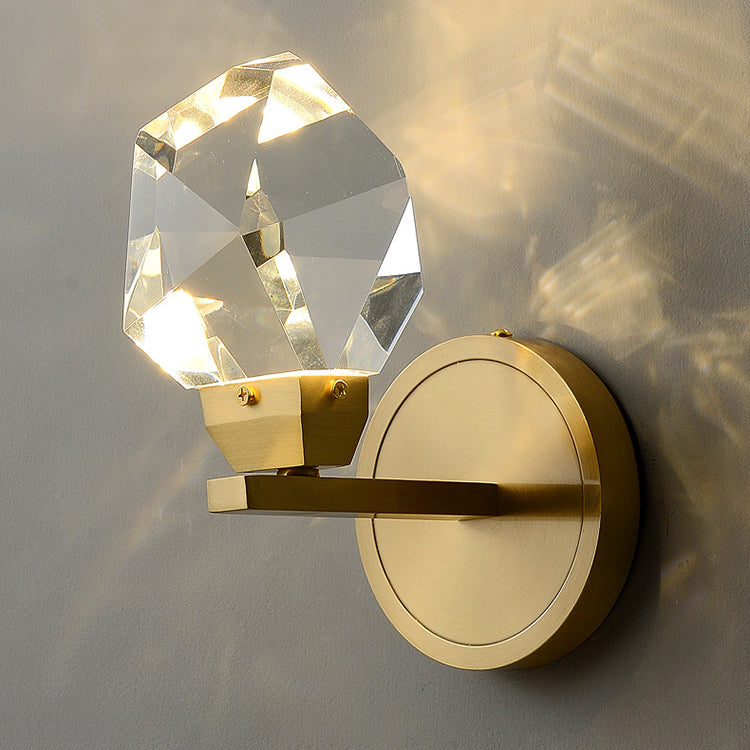 Contemporary Luxury Full Copper Crystal Stone LED Wall Sconce Lamp For Living Room