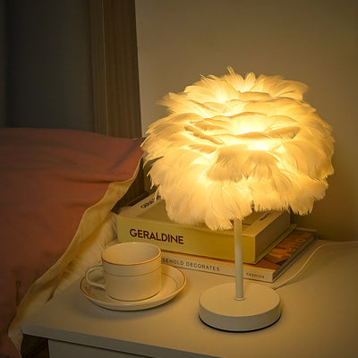Lámpara de Mesa USB LED Creativa Contemporánea con Plumas para Dormitorio 