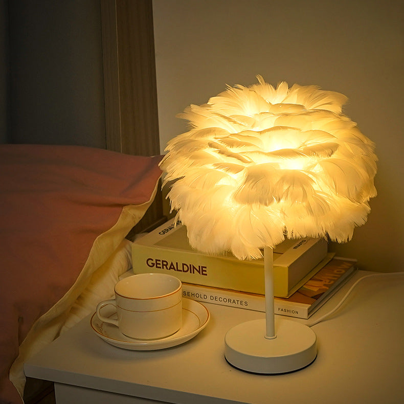 Lámpara de Mesa USB LED Creativa Contemporánea con Plumas para Dormitorio 